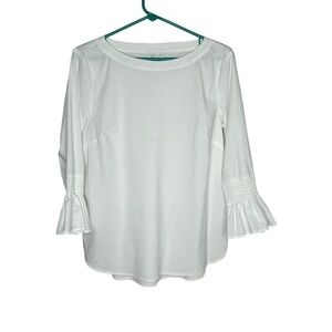 J Jill White Shirt Collection Size S Pullover Bell Sleeve Stretch Blouse